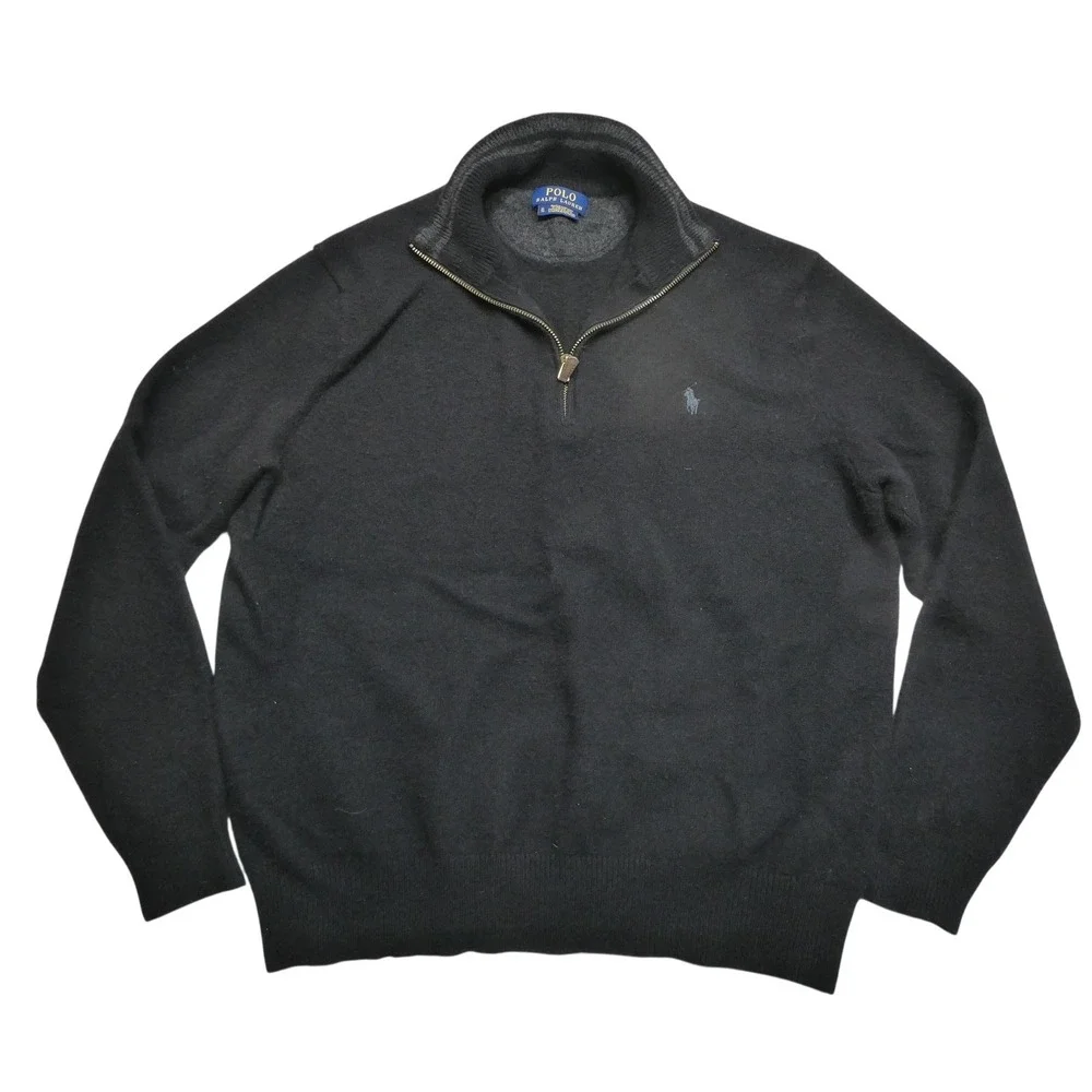 Polo Ralph Lauren Sweater Mens XL Gray Wool Cashmere 1/4 Zip Mock Neck Pullover